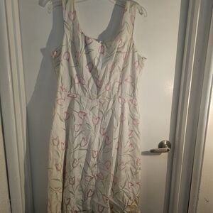 Chic Tulip Print Midi Dress - Pink and Cream Jtb Size 14